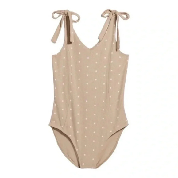 Old Navy Plus 3X Bodysuit V-Neck Rib Knit Polka Dots Tan NWT *read - Picture 3 of 13